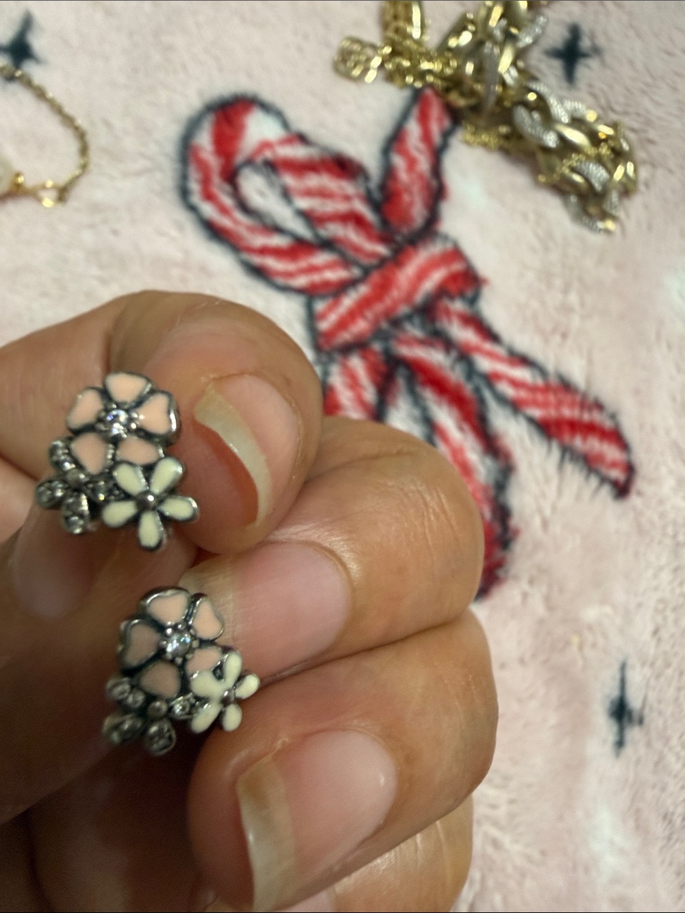 Pandora Pink and Cream Floral Cluster Stud Earrings